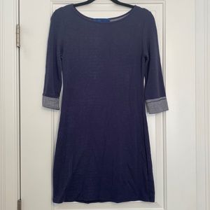Navy blue 3 quarter length sleeve above knee dress.
